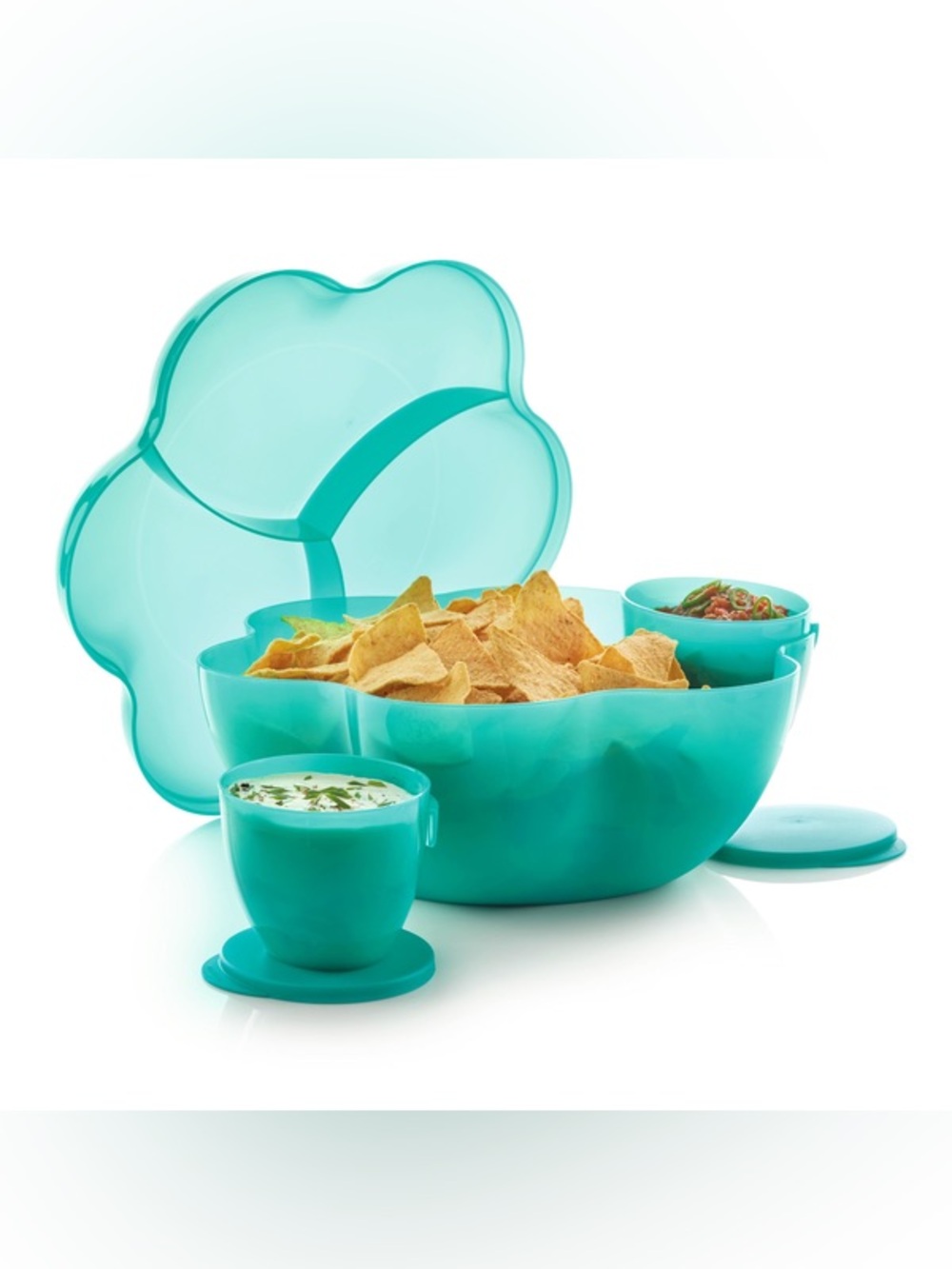 TUPPERWARE CHIP N DIP SERVING BOWL (1.5 GALLON) & 2-16 OZ GREEN (TEAL)